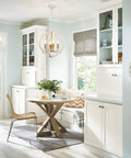 Modern Farmhouse 4 Light Wood Chandelier In Distressed White And Gold With Orb Globe Cage Pendant Lighting for kitchen