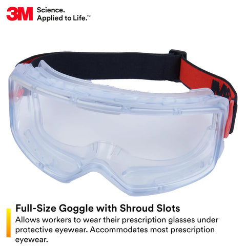 GoggleGear Eye Protection Goggles 3000 Series With Clear Scotchgard Anti Fog Lens PVC Shroud and Premium Strap