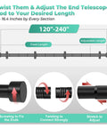 Diagram of adjusting Beefy 120 To 240 Inch Curtain Rod Matte Black 1 Inch Drape Rod For Bedroom Living Room Divider