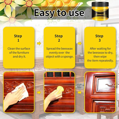 Steps to use Beeswax Wood Polish And Conditioner Kit For All Finishes With Waterproof Restorer Multipurpose Wood Wax Cleaner For Furniture Natural Beeswax Formula Silicone Free And Non Toxic 2x100g With 4 Sponges Perfect For That Boss Shine