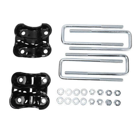 Beef Up Your Chevy With Rear Axle U Bolts And Plates Kit For 2.5 Inch Wide Leaf Springs, 8.75 Inch U Length, Replacement Hardware For C1500 K1500 1988-2000, Solid Axle Support Upgrade. Black steel plates, U-bolts, washers, and nuts