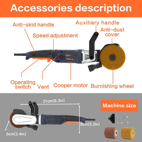 Image of Powerful 1300W Burnishing Polishing Machine With 6 Speed Variable 3200 RPM Motor Handheld Stainless Steel Polisher