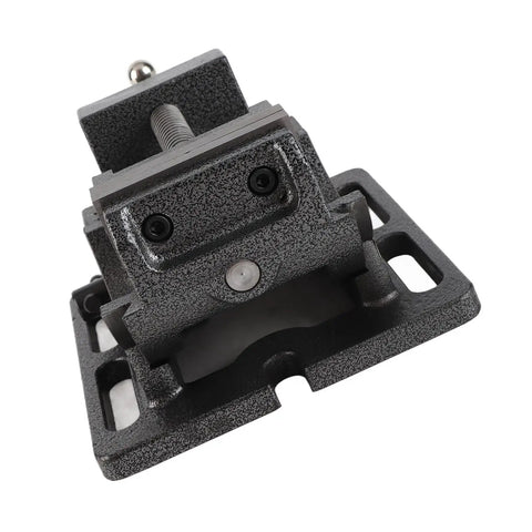 Close-up of Rock Solid Heavy Duty 3 Inch Drill Press Vise With Cast Iron Frame and Hardened Steel Jaws designed for precision work.