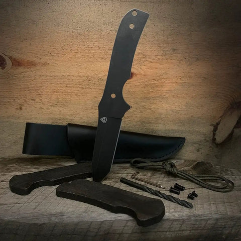 Japanese Tanto Knife Making Kit For Adults DIY Fixed Blade With Stonewashed Steel And Deluxe Leather Sheath components