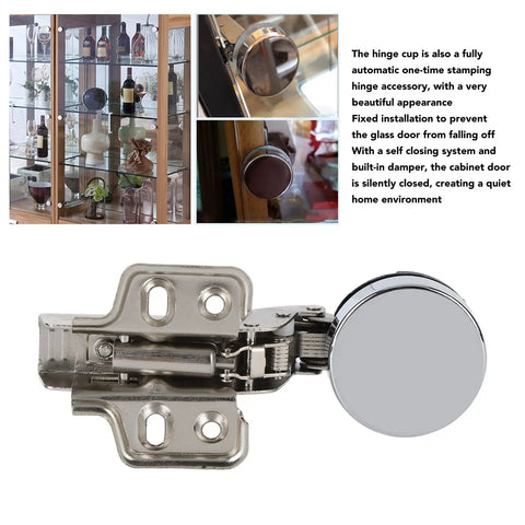 Stainless Steel 201 Glass Cabinet Door Hinges 2 Pack With 35 Cup Damping Buffer Silent Close Soft Close Hinge