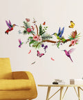 Three Sheets Hummingbird Wall Stickers Set With Flowers And Birds Easy Peel And Stick Vinyl Clings on living room wall