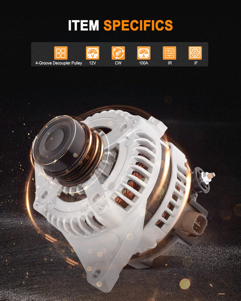 High Output 100 Amp 12V Alternator Replacement For 2010 2011 Toyota Camry 2.5L With 4 Groove Pulley CW Rotation OE References AL3367X