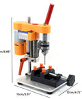 Mini Drill Press For Home Shop Precision Benchtop Drilling Machine with CNC 795 Motor and B10 Chuck, shown with precise dimensions.