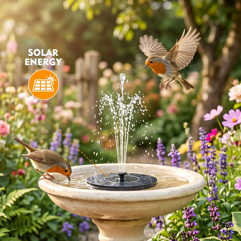 Solar Bird Bath Fountain Pump With Six Nozzles, 1.4W Upgrade in garden bird bath