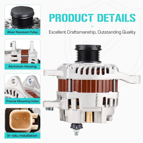 Heavy Duty 12V Alternator Replacement for 2.0L and 2.4L engines, aluminum housing, wear-resistant pulley, 2007-2017 models.