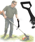 Heavy Duty Universal Replacement Handle Featuring Quick Lock Clamp For Shovels Weed Eaters And Snow Blowers in use with a trimmer.