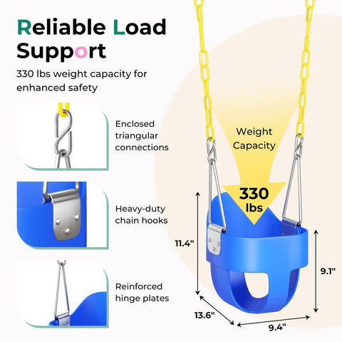 Toddler Swing Seat With Coated Chains And High Back Full Bucket Chair For Outdoor Backyard Fun Heavy Duty Kid Friendly Baby Swing Kit In Blue