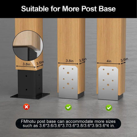 4x4 Post Base Kit with 2 Stainless Steel Adjustable Post Anchor Brackets for Deck Porch Handrail Railing Support illustration