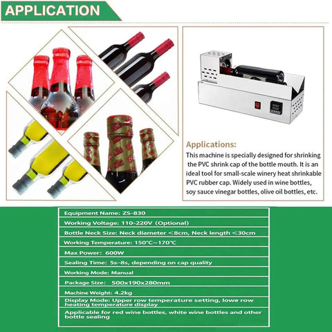 Image of STDZQCWY 600w Digital Heat Shrink Machine For Wine And Olive Oil Bottles Stainless Steel Body High Speed Processing Smart Temperature Control Tool sealing wine and olive oil bottles.