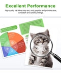 Diagram showing color wheel and brochure, with a magnified image of a kitten, demonstrating print quality.