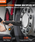 Person using Beast 1 Inch Drive Torque Multiplier Wrench Set With 1:64 Gear Ratio Delivers Up To 6,800 Nm Torque Includes 8 Sockets 24-38mm And Storage Case Heavy Duty Lug Nut Remover For Cars Trucks And Workshop on truck wheel.