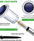 Solar LED Outdoor Stake Lights Pack Of 10 Waterproof Stainless Steel Yard Pathway Garden Driveway Walkway Landscape Lighting 6000K Cool White Easy Setup Weatherproof No Hassle battery and structure details