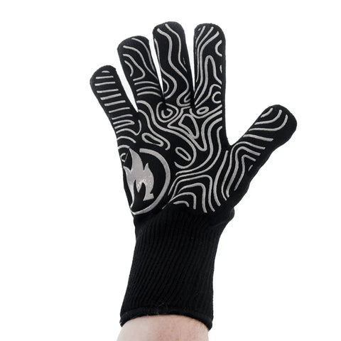High Heat Grill Gloves For Cooking And BBQ, Oven Mitts With Universal Fit, Non Slip Grip, Heat Resistant Up To 450F, black glove detail
