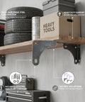 Heavy Duty Iron Triangle Shelf Brackets With Hardware For Angle Steel Shelving And Garage Storage Racks holding heavy tools