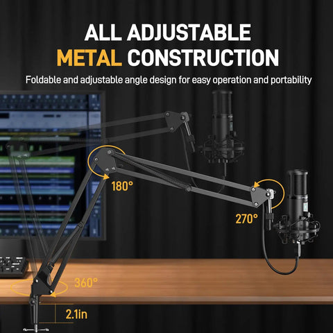 Adjustable arm stand for USB Condenser Microphone Kit For PC With One Touch Mute And Mic Gain Knob for studio sessions