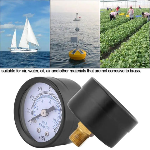 Compact Pressure Gauge With One Eighth NPT Thread, 0 To 160 Psi And 0 To 10 Bar, Mini Meter For Fuel Air Oil And Water