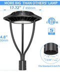 Beast Mode Bright Adjustable 60W 80W 100W LED Post Top Light With Photocell 14000 LM 5000K ETL listed dimensions and fittings