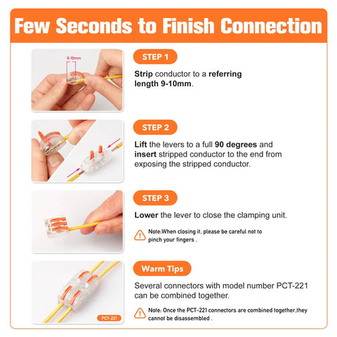 Kickstart Your Electrical Projects With This Awesome 60 Pc Wire Connector Kit That Splices Up To 5 Conductors Fast Using Push In Lever Nuts For Easy Diy Wiring Repairs And Solid Connections Anywhere. clear plastic PCT-221 lever wire connectors with orange levers