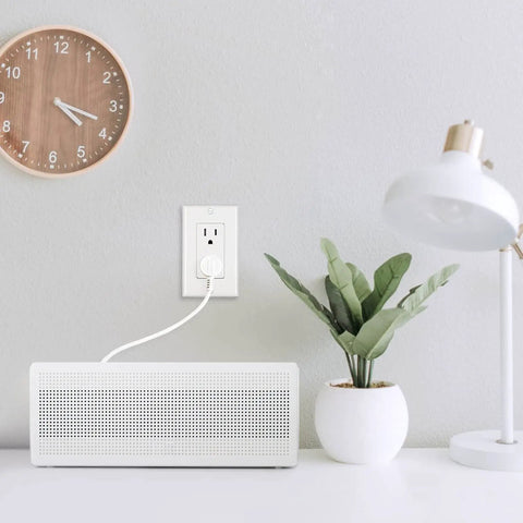Room with a white wall, 10 Pack Decorator Receptacle Outlet 15 Amp 125 Volt Tamper Resistant TR With Wall Plates Included UL Listed.