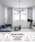 23.6 Inch Sputnik Chandelier With Brushed Nickel 8 Light Ceiling Fixture Adjustable Height Hanging Light in living room setting