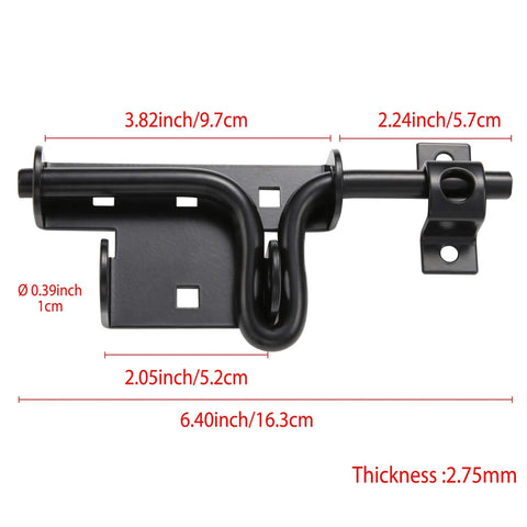 Dimensions of Slide Bolt Gate Latch With Padlock Hole, Heavy Duty Sliding Door Lock For Wooden Fence, Solid Thickened Steel, Black