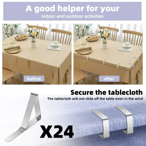 24 Pack Stainless Steel Tablecloth Clips For Outdoor Tables And Picnics, Rustproof Heavy Duty Clips To Secure Your Tablecloth