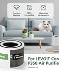 P350 Pet Care Replacement Filter 3 In 1 Activated Carbon For Pet Dander And Odors Compatible With LEVOIT P350 300 Air Purifier Part P350 RF 2 Pack Includes Easy Snap Installation with cat on sofa