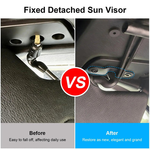 Comparison of Wrangler Sun Visor Clip Repair Kit Aluminum Alloy Before and After Installation for JK 2018 JL 2018 to 2024