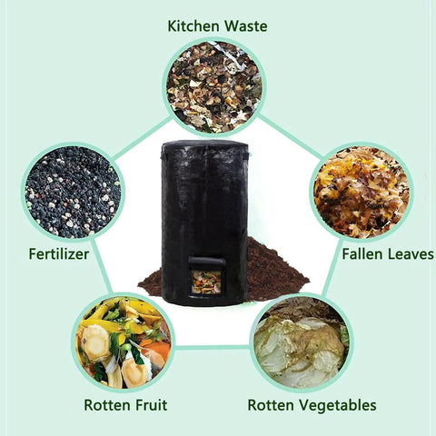 Diagram showing 34 Gallon Outdoor Compost Bag For Garden Use Reusable Heavy Duty Collapsible Yard Waste Sack With Airtight Zippers