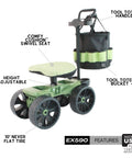 Wheelie Utility Cart With Tool Toter Handle And Bucket Holder And Comfort Cushion Premium Rolling Tool Organizer For Yard Work And Garden Made In USA Model EX590