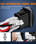 Momentary Laser 7 Pin DPDT Rocker Switch Kit for heavy duty winch wiring with jumper wires shown in close-up connection.