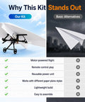DIY Paper Airplane RC Kit For Grownups Build A Motorized Remote Control Paper Plane With Propeller Easy To Fly Electric Flying Module Micro Aircraft Project For Creative Design And Fun Flights showcasing motor-powered flight advantages.