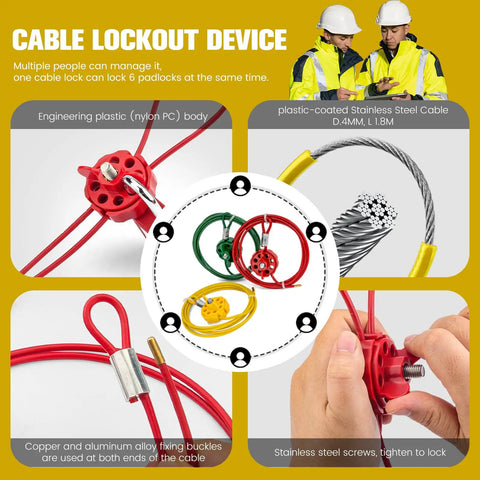 Built Tough Lockout Tagout Cable Lock For Industrial Valves And Control Panels, Hassle Free Pvc Coated Steel Wire Loto Kit, Osha Approved Multi Use Equipment Safety Red Two Pack