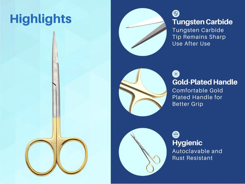 Pro Grade 5.5 Inch Straight Scissors With Gold Plated Handle And Tungsten Carbide Inserts For Precision Cutting Extra Sharp Durable And Autoclavable Crafting Shears For Arts Sewing And Fashion Projects, gold handle close-up