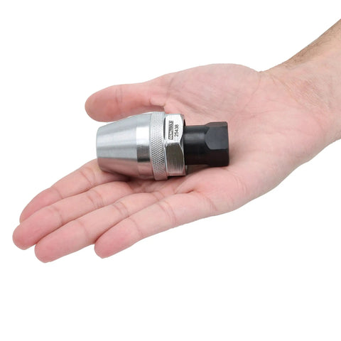Person holding the Durable Universal Stud Extractor For Damaged Bolts And Broken Studs, Fits 1/4 To 1/2 Inch Studs, Manifold Stud Remover, OEMTOOLS 25438