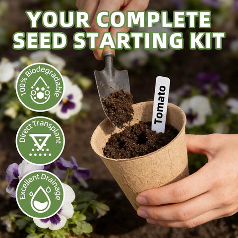 Biodegradable Seed Starter Pots Kit With 70 Plant Labels And 70 Pcs 3.15 Inch Peat Pots With Drainage Holes For Seedlings, Herbs, Vegetables And Flowers, No Transplant Shock Garden Starter Set with peat pot and label.
