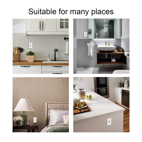 No Sweat GFCI Wall Outlet With Independent Safety Shutter Doors And Rock Solid Ground Fault Leakage Protection For Your Home Electrical Fix Ups At AC One Twenty Volts installed in various home settings.