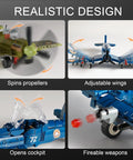 Features of Brick Compatible WW2 Fighter Plane Building Kit Set with working cockpits, foldable wings, and fireable weapons.