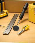 Six Pack Nylon Polishing Wheel 75Mm With 10Mm Hole Fits Bench Grinder For Fast Metal And Furniture Buffing To Get That Slick Shine beside a screwdriver and ruler.