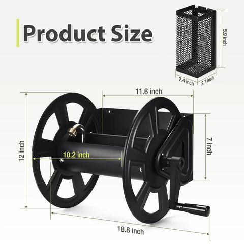 Heavy Duty Wall Mounted Garden Hose Reel, Metal Construction, Holds 125 Feet Of 5 8 Inch Hose, Includes 3.9 Foot Water Supply Hose
