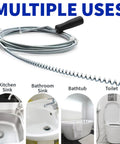 Wipe Out Stubborn Hair Clogs Fast With This Flexible Metal Drain Snake 10 Foot Auger shown for multiple uses in sinks and toilets.