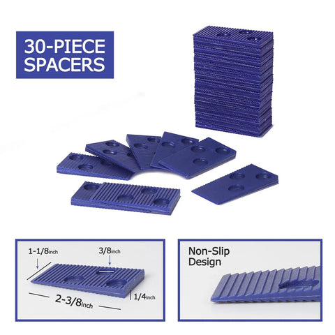30-piece spacers from Laminate Wood Flooring Installation Kit With Reinforced Double Faced Mallet Heavy Duty Pull Bar Tapping Block And 30 Piece Spacers Included Multicolor For Quick DIY Flooring Install And Perfect Tight Seams