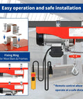 Beefy 1320 Lb Electric Hoist With Remote Control 110V Overhead Crane showing fixing ring and operation setup