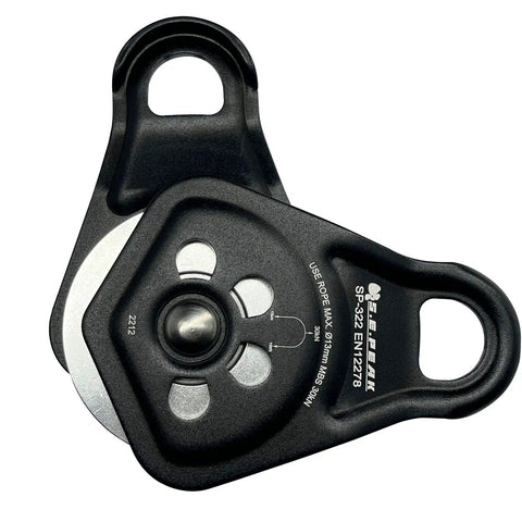 Front view of Heavy Duty Rescue Pulley With Swing Plate For Zipline And Climbing, 30kN Upgrade, 360 Degree Swivel, Boss Grade Aluminum Magnesium Alloy.