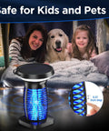 Outdoor Waterproof Solar Powered Bug Zapper Portable And No Fuss Rechargeable With Panel Sensor And LED Night Light Mosquito Electric Fly Zapper for home, displayed in a family tent setting.